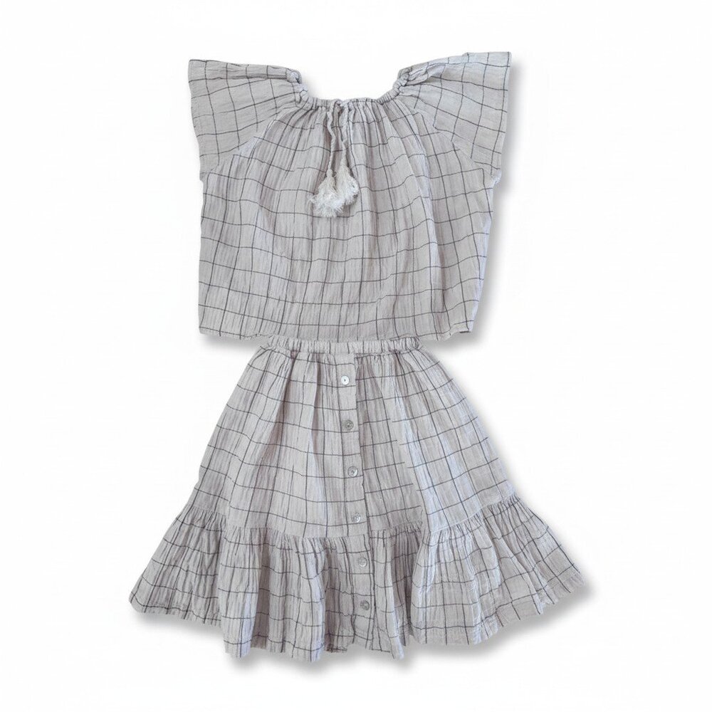 TAMBERE - SKIRT+TOP SET  - 100% COTTON - CHECK CREME/BLACK - 2T